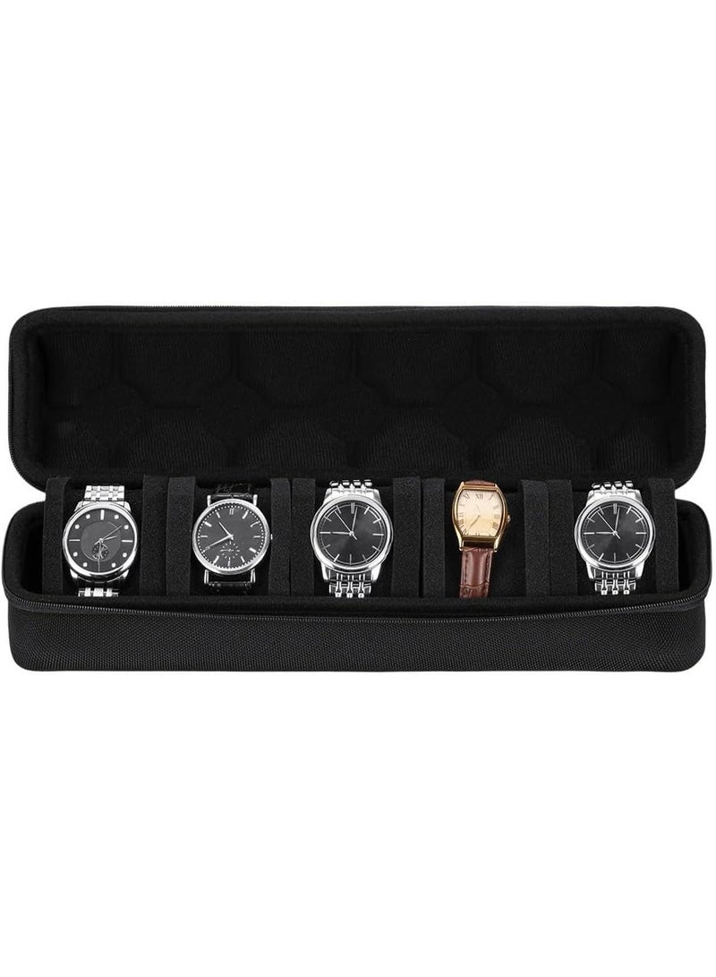 Luxury Round Watch Organizer Case – Holds 5 Watches, Shockproof and Scratch-Resistant Travel Storage Box with Soft Velvet Lining and Foam Cushions, Durable Nylon Exterior, Black, 32.5 × 8.5 × 9 cm - Image 5